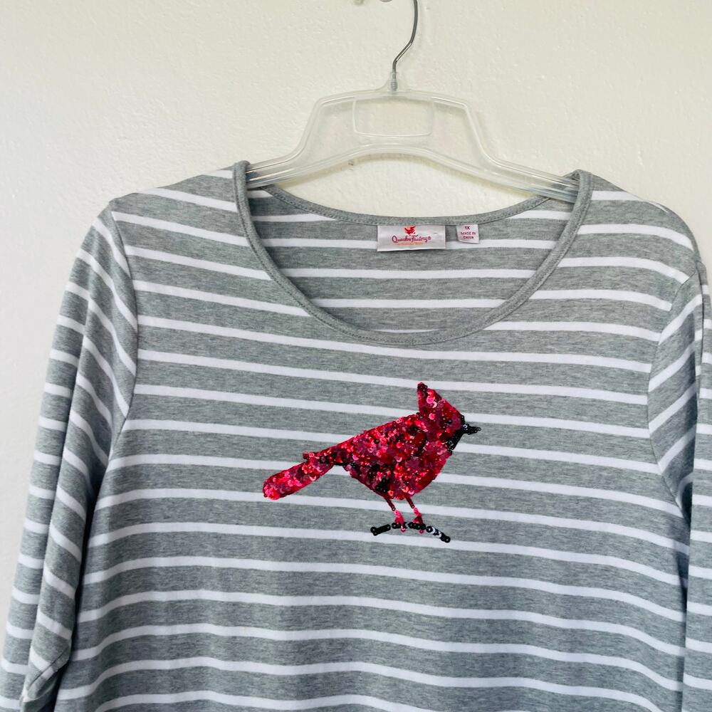 Quacker Factory Gray Knit Sequin Cardinal V Neck … - image 3